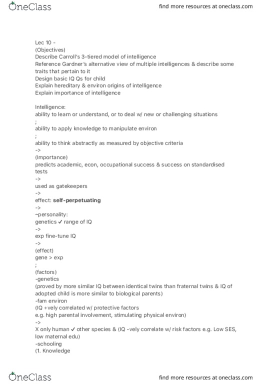 PSYA02H3 Lecture Notes - Lecture 10: Twin, Theory Of Multiple Intelligences thumbnail