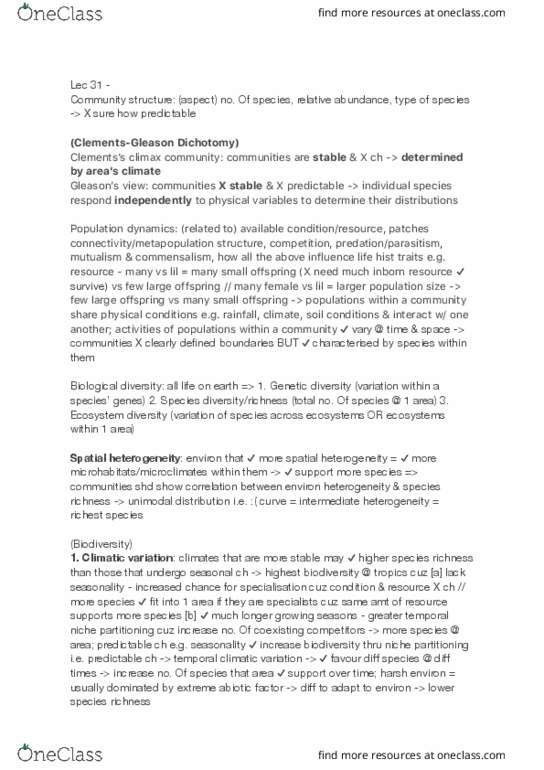 BIOA02H3 Lecture Notes - Lecture 31: Biodiversity Hotspot, Logical Volume Management, Lichen thumbnail