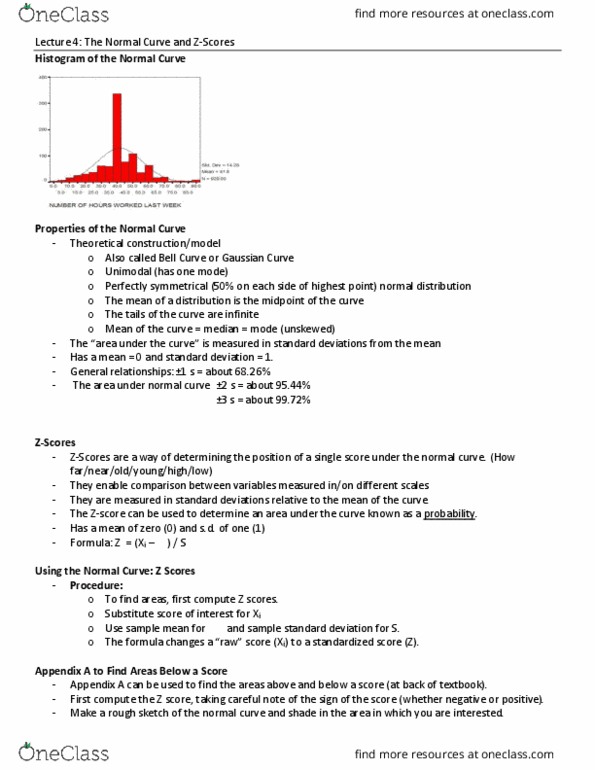 Sociology 2205A/B Lecture Notes - Lecture 4: Standard Score, Normal Distribution, Standard Deviation thumbnail