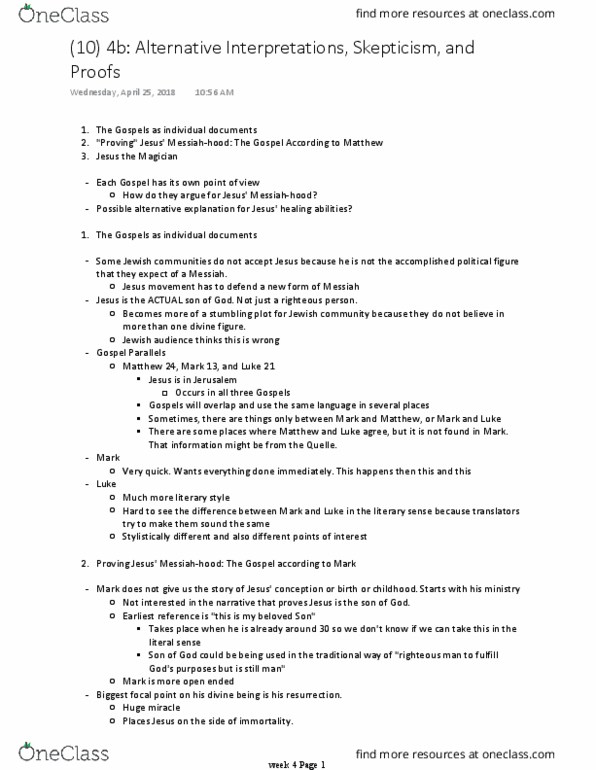 HUM 2 Lecture Notes - Lecture 10: Matthew 3, Matthew 24 thumbnail