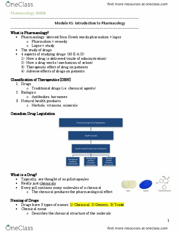 Pharmacology 2060A/B Lecture Notes - Lecture 1: Lipophilicity, Mitochondrion, Kanamycin A thumbnail