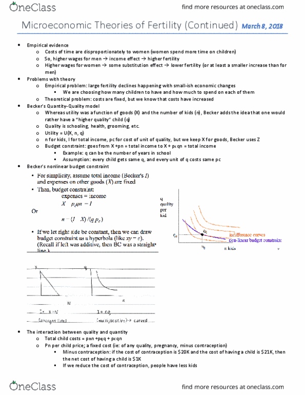 ECON C175 Lecture Notes - Lecture 15: Demographic Transition, Human Capital, Opportunity Cost thumbnail