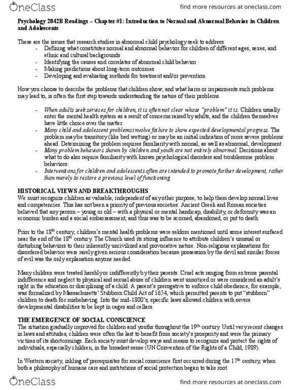 Psychology 2042A/B Chapter Notes - Chapter 1: Nosology, Posttraumatic Stress Disorder, Prefrontal Cortex thumbnail