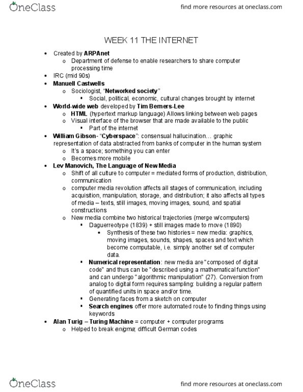 MDSA02H3 Lecture Notes - Lecture 11: Html, Lev Manovich, Daguerreotype thumbnail