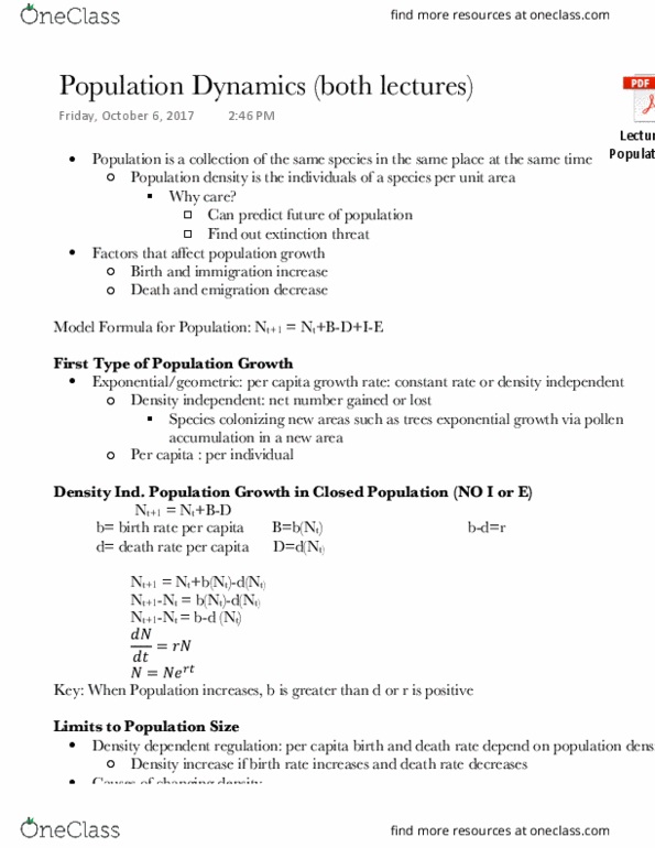 BIS 2B Lecture Notes - Lecture 7: Exponential Growth, Resource Depletion, Life Table thumbnail
