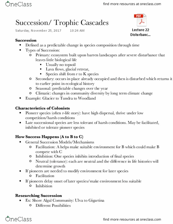 BIS 2B Lecture Notes - Lecture 20: Pioneer Species, Competitive Exclusion Principle thumbnail