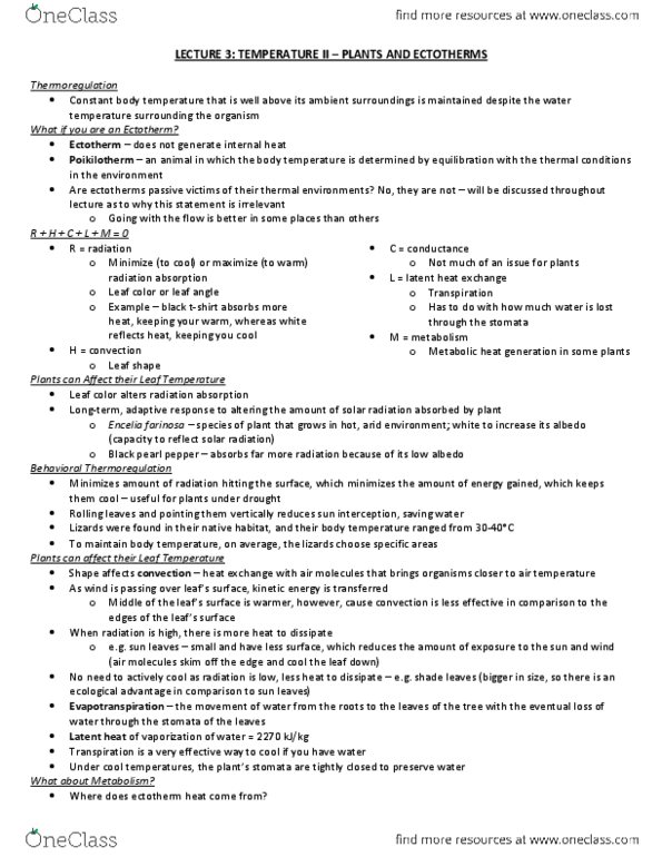 Biology 2601A/B Lecture Notes - Lecture 3: Rete Mirabile, Poikilotherm, Encelia Farinosa thumbnail