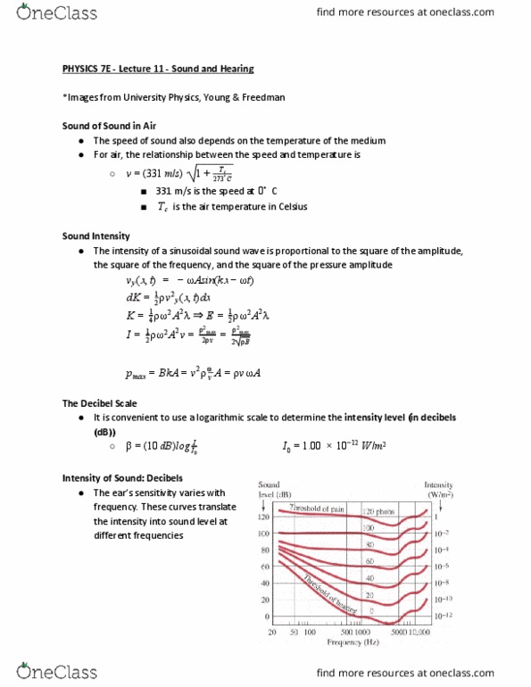 PHYSICS 7E Lecture Notes - Lecture 11: Logarithmic Scale, Sound thumbnail