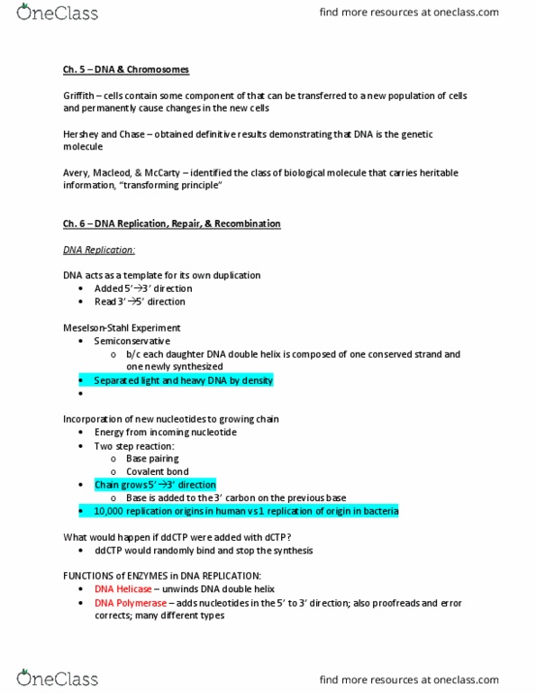 BIL 255 Lecture Notes - Lecture 6: Deamination, Okazaki Fragments, Homologous Recombination thumbnail