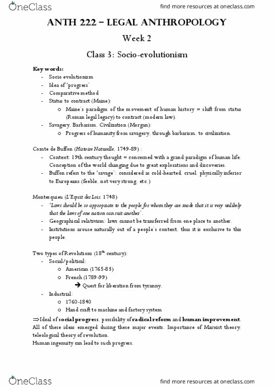 ANTH 222 Lecture Notes - Lecture 3: Georges-Louis Leclerc, Comte De Buffon, Evolutionism, Montesquieu thumbnail