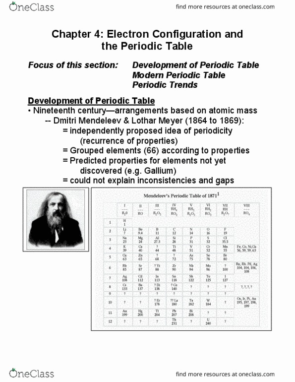 CHEM 1311 Lecture Notes - Lecture 3: Dmitri Mendeleev, Julius Lothar Meyer, Alkali Metal thumbnail