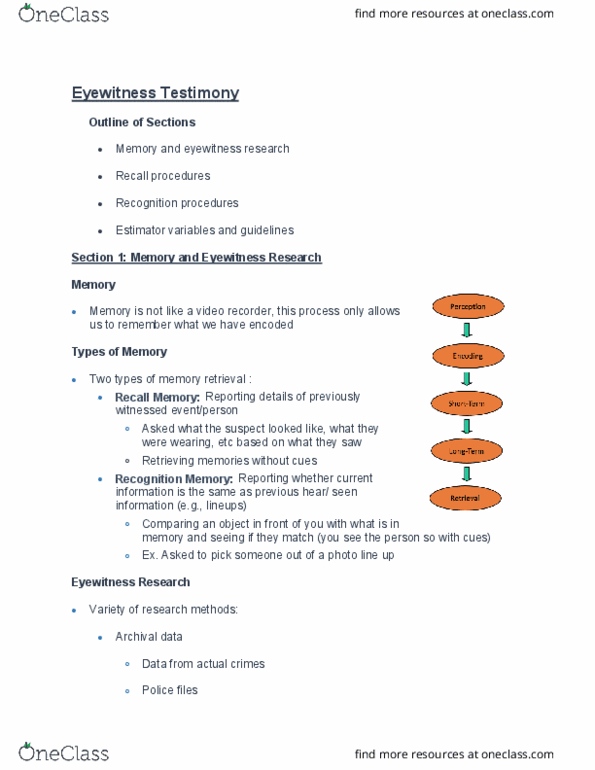 PSYC 3P53 Lecture Notes - Lecture 5: Police Lineup, Facial Composite, Recognition Memory thumbnail