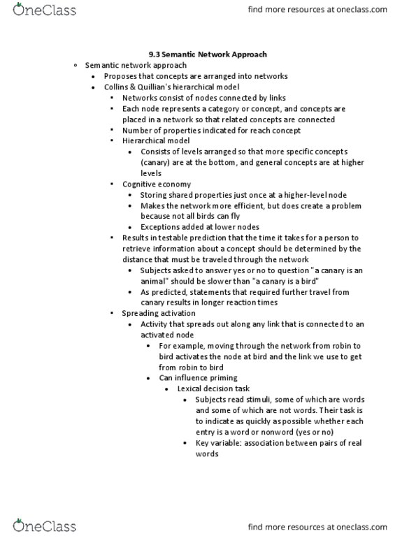 PSYC 2501 Chapter Notes - Chapter 9.3: Lexical Decision Task, Semantic Network, Hierarchical Database Model thumbnail