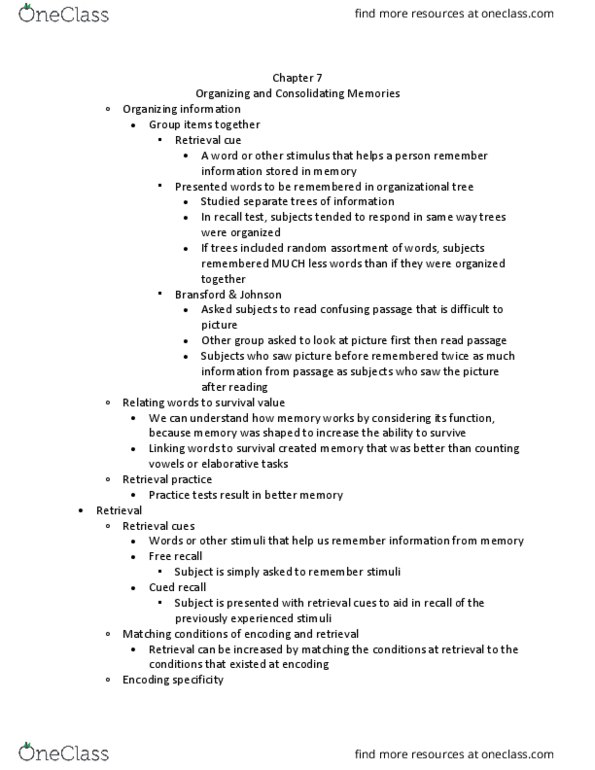 PSYC 2501 Chapter Notes - Chapter 7.2: Synapse, Long-Term Potentiation, Free Recall thumbnail