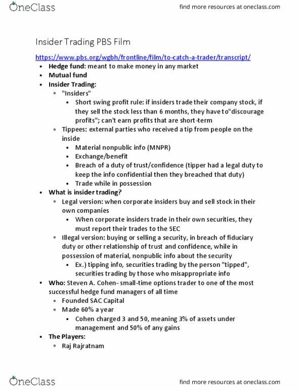 LEGL 2700 Lecture Notes - Lecture 22: Rajat Gupta, Insider Trading, Fiduciary thumbnail