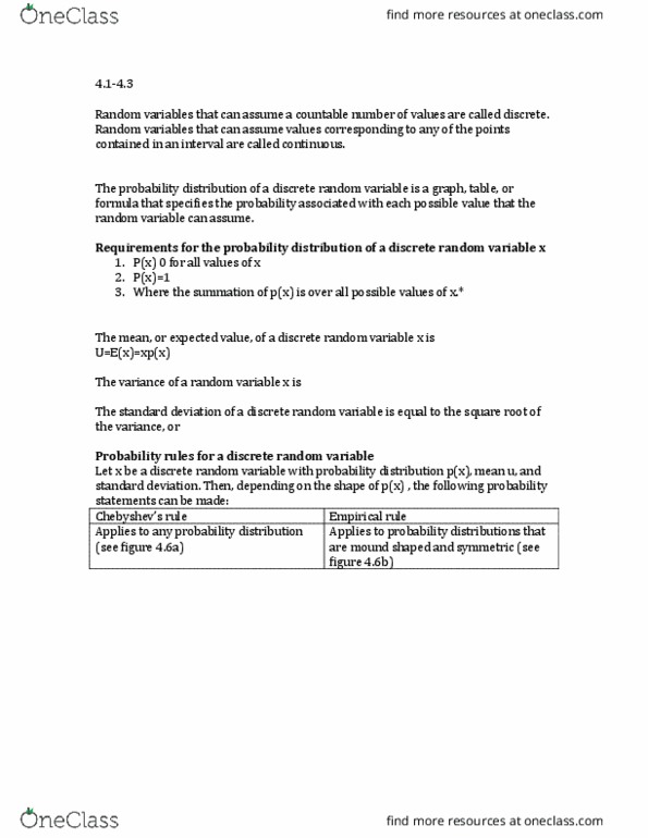 STA220H5 Chapter Notes - Chapter 4.1: Random Variable, Standard Deviation thumbnail