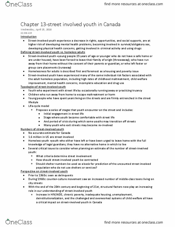 Sociology 2267A/B Chapter Notes - Chapter 13: Chronic Poverty, Truancy, Deinstitutionalisation thumbnail