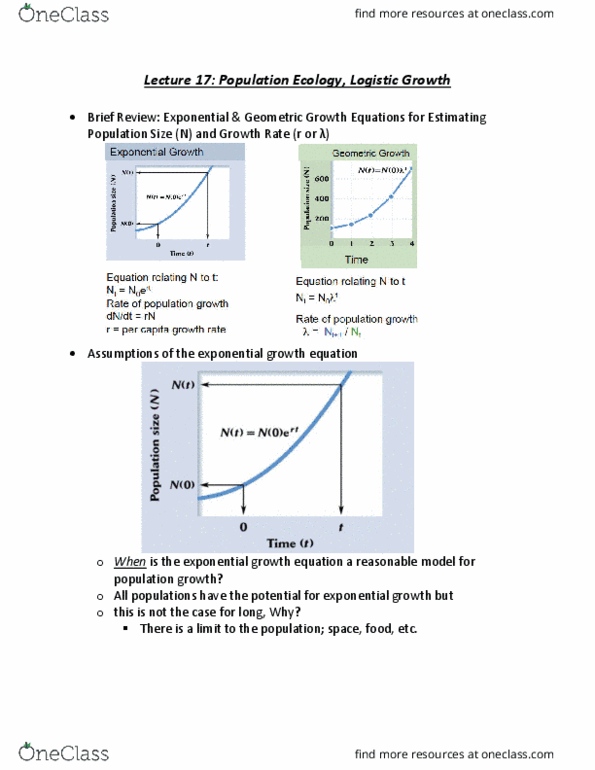 ZOL 355 Lecture Notes - Lecture 17: Logistic Function, Exponential Growth, Loggerhead Sea Turtle thumbnail