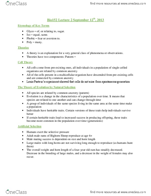 BIO152H5 Lecture Notes - Lecture 2: Bighorn Sheep, Phylogenetic Tree, Carl Linnaeus thumbnail