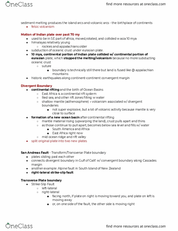 GEL 1 Lecture Notes - Lecture 9: Mid-Ocean Ridge, San Andreas Fault, Eurasian Plate thumbnail