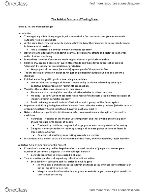 POLI 243 Chapter Notes - Chapter Alt & Gilligan: Marginal Utility, Marginal Cost, Excludability thumbnail