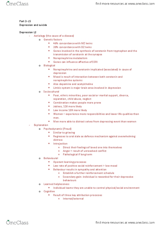 PSYC203 Lecture Notes - Electroconvulsive Therapy, Limbic System, Cognitive Therapy thumbnail