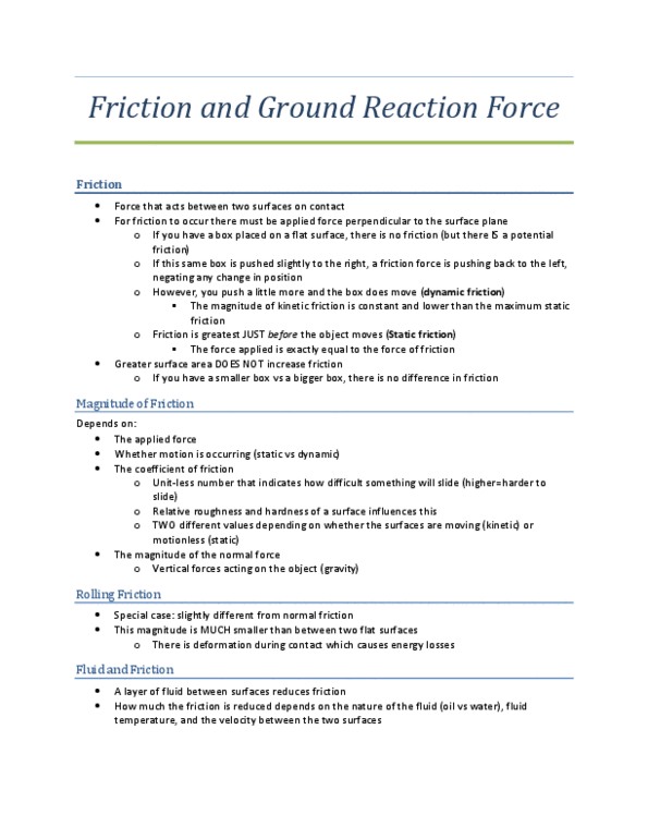 KINE 3030 Lecture Notes - Friction, Heavy Object thumbnail