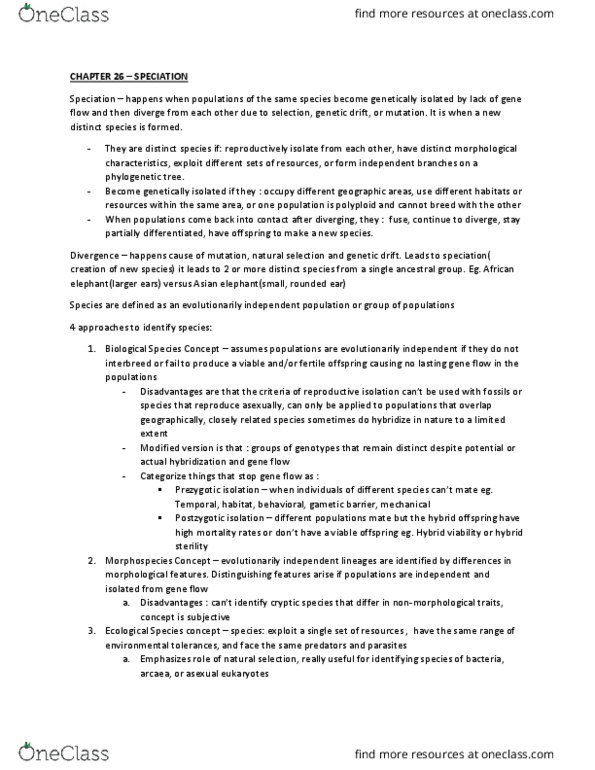 BLG 144 Lecture Notes - Lecture 7: Species Complex, Genetic Drift, Reproductive Isolation thumbnail