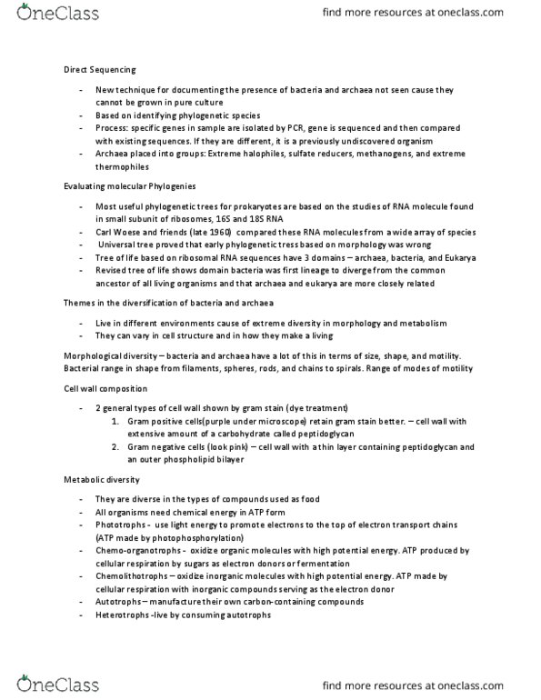 BLG 144 Lecture Notes - Lecture 12: 18S Ribosomal Rna, Carl Woese, Gram Staining thumbnail