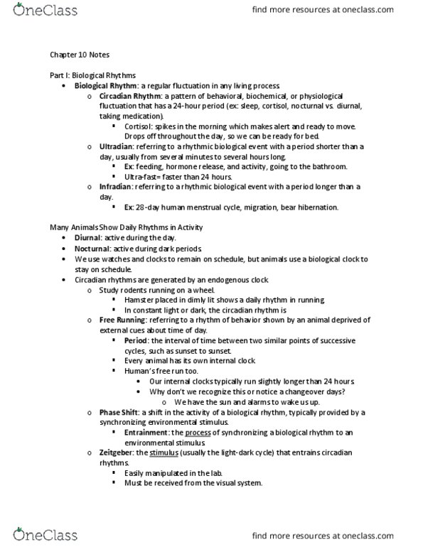 PSYC 273 Lecture Notes - Lecture 10: Circadian Clock, Circadian Rhythm, Chronobiology thumbnail