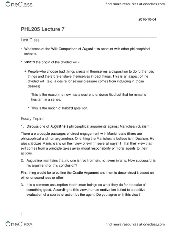 PHL201H1 Lecture Notes - Lecture 7: Manichaeism thumbnail