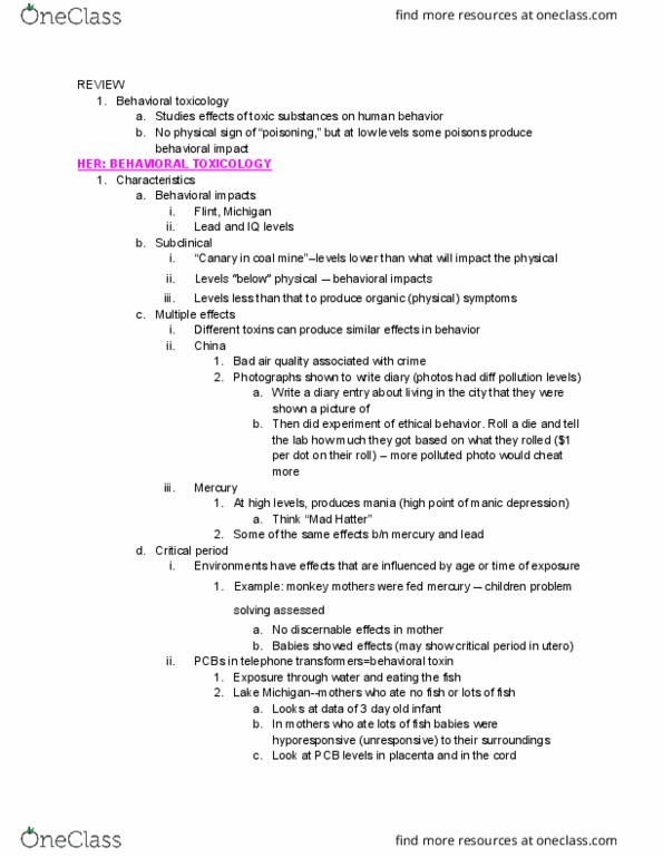 DEA 1500 Lecture Notes - Lecture 12: Bipolar Disorder, Lead Poisoning, Critical Period thumbnail