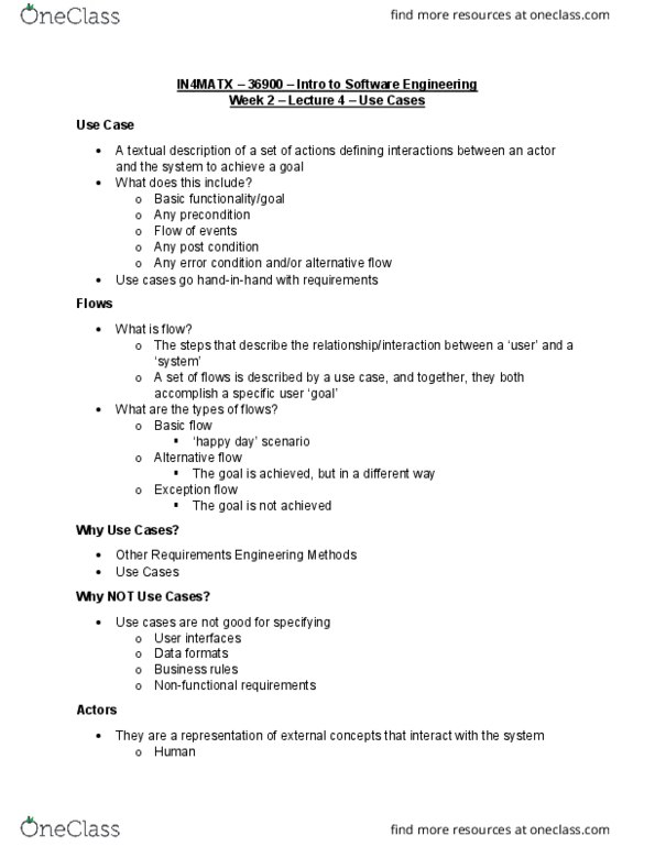 IN4MATX 43 Lecture Notes - Lecture 4: Use Case, User Interface, Precondition thumbnail