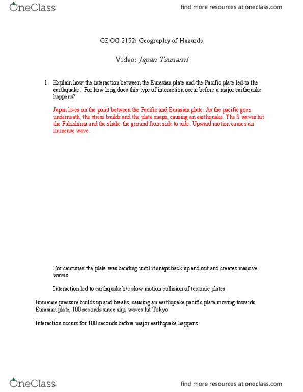 Geography 2152F/G Lecture Notes - Lecture 1: Eurasian Plate, Pacific Plate thumbnail