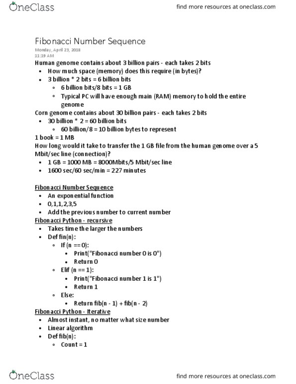 CSCI 1001 Lecture Notes - Lecture 15: Fibonacci Number, Human Genome thumbnail