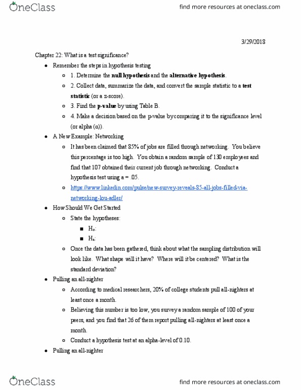 STAT 1350 Lecture Notes - Lecture 21: Null Hypothesis, Statistic, Statistical Hypothesis Testing thumbnail