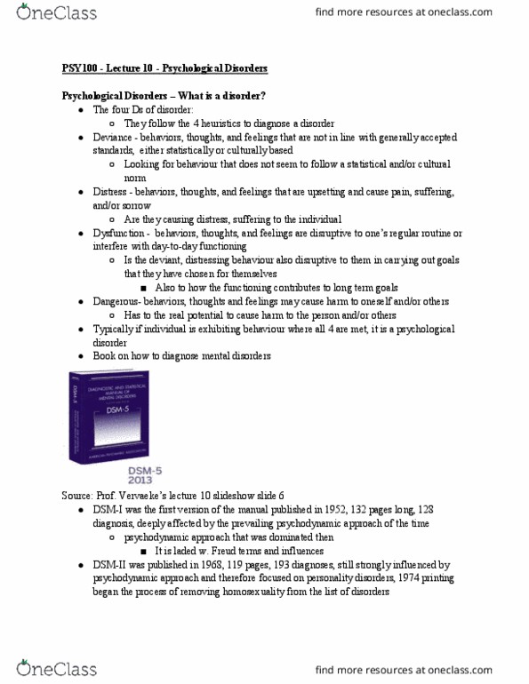 PSY100H1 Lecture Notes - Lecture 10: Autism Spectrum, Clinical Formulation, Dsm-5 thumbnail