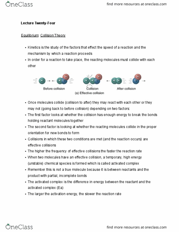 CHEM 1R03 Lecture Notes - Lecture 24: Activated Complex, Collision Theory, Reaction Rate thumbnail