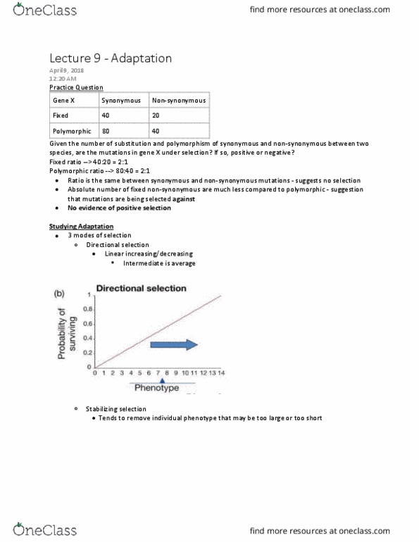 BIOL 2040 Lecture Notes - Lecture 9: Corn Oil, Stabilizing Selection, Disruptive Selection thumbnail