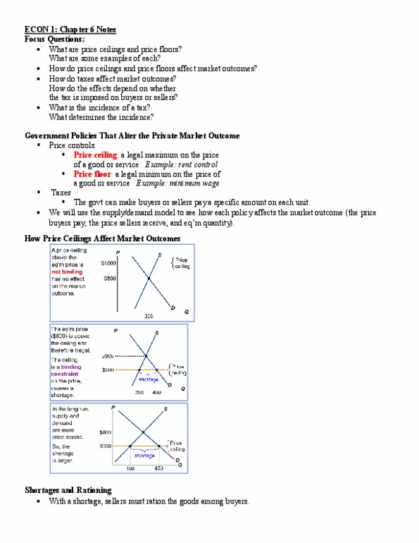 Econ 1 Lecture Notes Spring 2018 Lecture 6 Price Ceiling