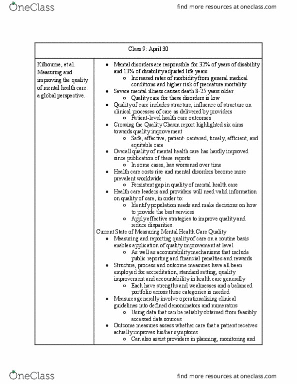 PSY 399 Chapter Notes - Chapter 9: Disability-Adjusted Life Year, Patient Participation, Electronic Health Record thumbnail