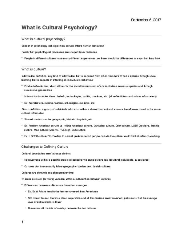 PSY 3126 Lecture 1: What is Cultural Psychology? Lecture + Textbook Notes thumbnail