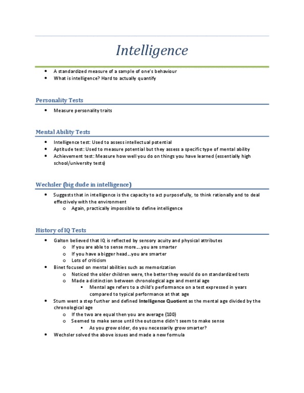 PSYC 1010 Lecture Notes - Intelligence Quotient, Mental Age, Achievement Test thumbnail