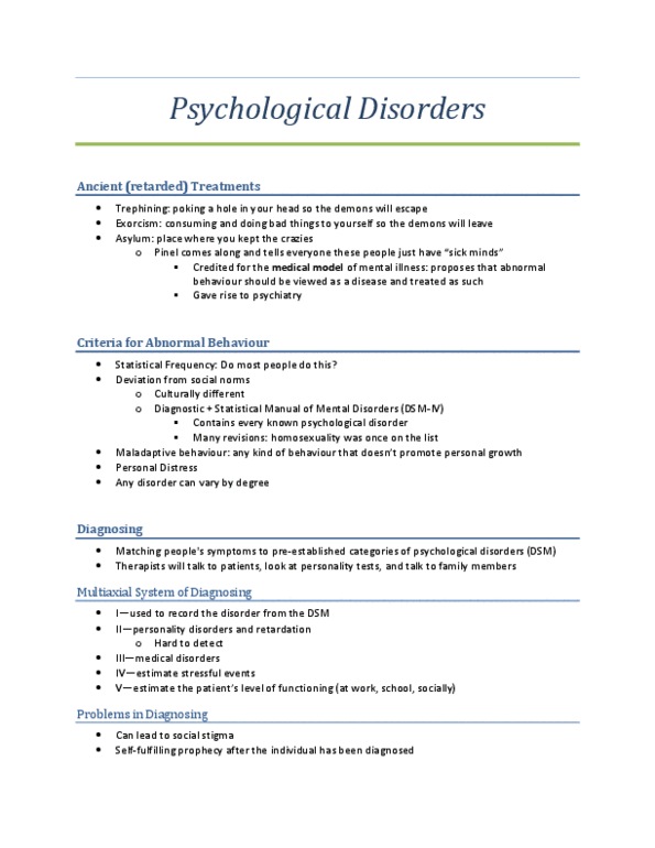 PSYC 1010 Lecture Notes - Generalized Anxiety Disorder, Panic Disorder, Conversion Disorder thumbnail