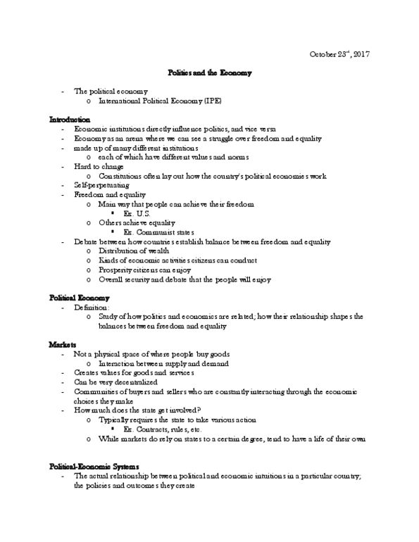 Political Science 1020E Lecture Notes - Lecture 5: International Political Economy, Authoritarianism, Sustainable Development thumbnail