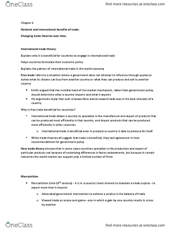 BUS 200 Lecture Notes - Lecture 9: New Trade Theory, Factor Endowment, International Trade thumbnail