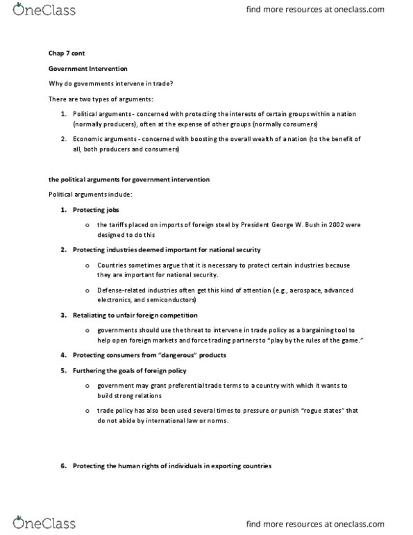 BUS 200 Lecture Notes - Lecture 12: World Trade Organization, Infant Industry Argument, General Agreement On Tariffs And Trade thumbnail