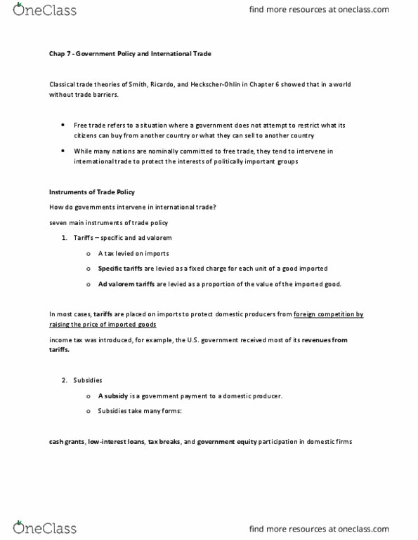 BUS 200 Lecture Notes - Lecture 11: Ad Valorem Tax, Trade Barrier, Import Quota thumbnail