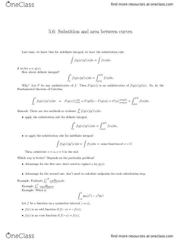MAT 21B Lecture Notes - Lecture 7: Antiderivative, Even And Odd Functions thumbnail