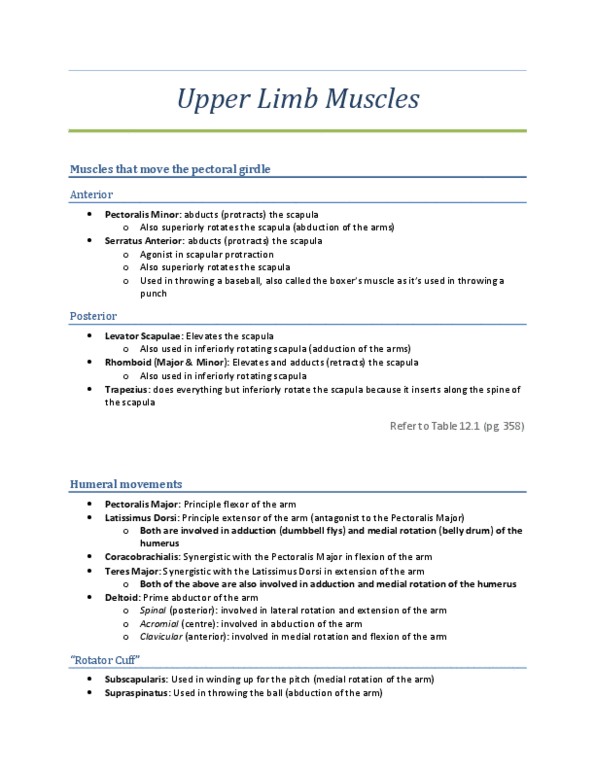 KINE 2031 Lecture Notes - Pronator Teres Muscle, Latissimus Dorsi Muscle, Pectoralis Major Muscle thumbnail